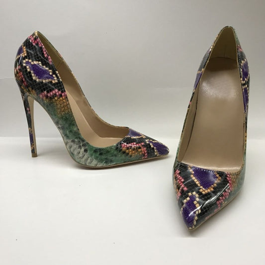 Color Snakeskin Pattern High Heels Women's 12cm Pointed Toe Stiletto Size Shallow Mouth Shoes - Premium  from eprolo - Just £78.48! Shop now at Shello's House of Fashion and Beauty