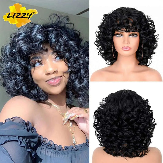 14 Inch Afro Kinky-Curly Wig with Bangs - Fluffy Shoulder Length Synthetic Wig - Premium Synthetic Afro- Kinky Curly from Shello's House of Fashion and Beauty - Just £45.68! Shop now at Shello's House of Fashion and Beauty