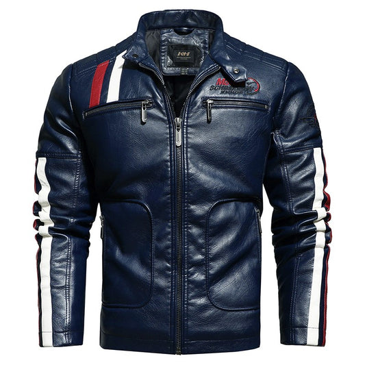 Slim-Fit Embroidered Leather Jacket - Stylish Outerwear for All Ages