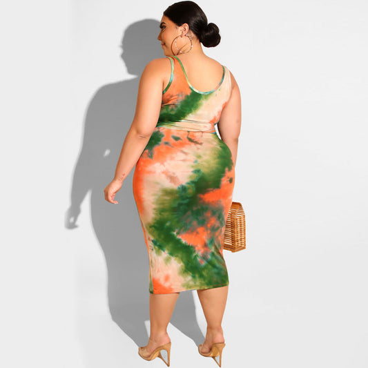 Plus Size Tie-Dye Skinny Sheath Casual Two-Piece Suit for Summer - Premium Women Plus Size from Shello's House of Fashion and Beauty - Just £31.92! Shop now at Shello's House of Fashion and Beauty