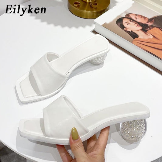 Eilyken Clear Perspex Pearl Round Ball Low Heel Slippers - Stylish Summer Elegance - Premium Women Shoes from Shello's House of Fashion and Beauty - Just £35.54! Shop now at Shello's House of Fashion and Beauty
