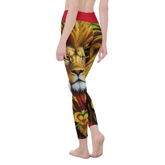Unleash Your Strength: Lion Heart All-Over Print Women's High Waist Leggings with Side Stitch Closure