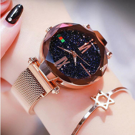 Elegance Redefined: Luxury Women's Quartz Wristwatch with Starry Diamond Geometric Surface