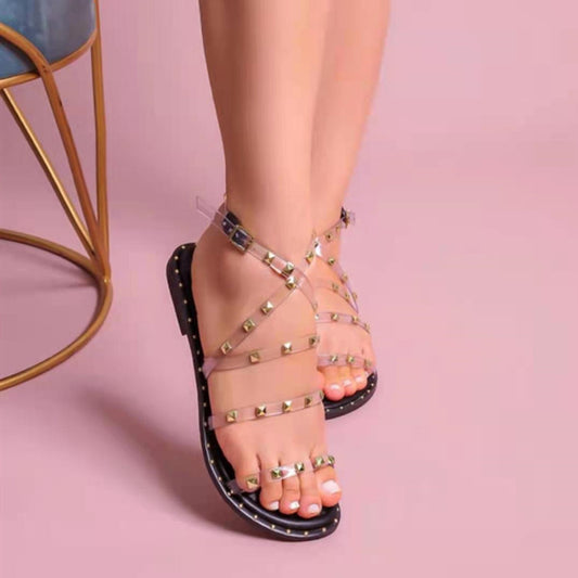 Fashionable Riveted Flat Sandals - Stylish Comfort for Women - Premium Women Slippers from Shello's House of Fashion and Beauty - Just £22.72! Shop now at Shello's House of Fashion and Beauty