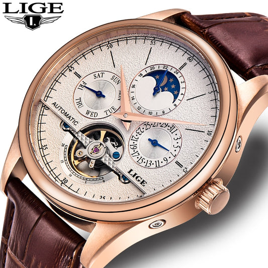 LIGE Men's Automatic Mechanical Watch - A Timeless Fusion of Style and Precision - Premium Men Watch from Shello's House of Fashion and Beauty - Just £135.84! Shop now at Shello's House of Fashion and Beauty