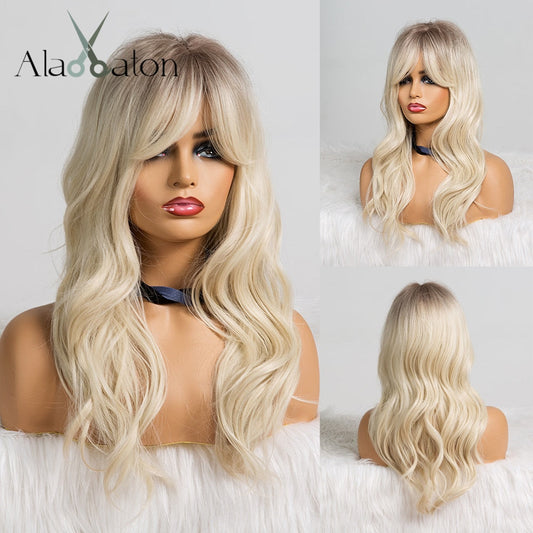 ALON EATON Women Long Synthetic Wave Wigs with Bangs. - Premium Synthetic Hair from Shello's House of Fashion and Beauty - Just £45.65! Shop now at Shello's House of Fashion and Beauty