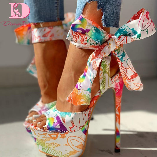 Doratasia 2020 Sexy Shoes Print Super Thin High Heels Sandals - Summer Party Glam for Women