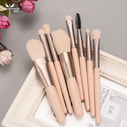 ANMOR 8Pcs Short Handle Makeup Brush Set - Your Essential Kit for Precision Makeup Application
