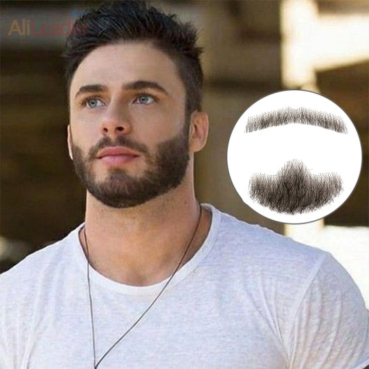 Kinky Straight Real Hair Lace Beard - Men's Invisible Fake Beard