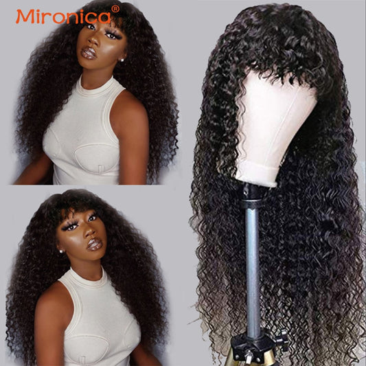 Malaysian Kinky Curly Human Hair Wig with Bangs - Premium Human Hair with Bangs from Shello's House of Fashion and Beauty - Just £62.99! Shop now at Shello's House of Fashion and Beauty