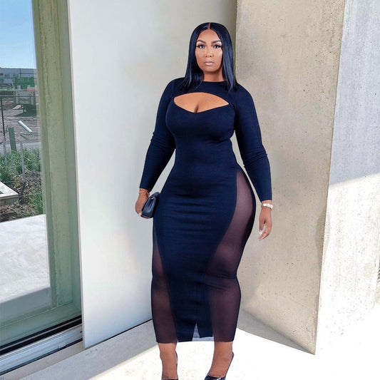 Woman Fashion Dress Plus Size Clothing | Sexy Mesh Patchwork Bodycon Black Dress - Premium Women Plus Size from Shello's House of Fashion and Beauty - Just £28.99! Shop now at Shello's House of Fashion and Beauty