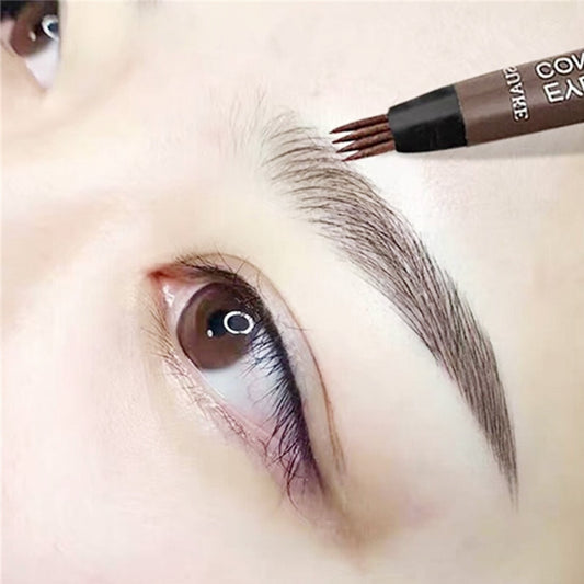 4 Fork Waterproof Eyebrow Tattoo Pen - 4D Brown, Long-Lasting Cosmetic Eyebrow Penci