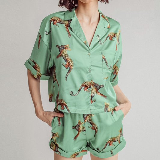 Stylish and Comfortable Printed Short-Sleeved Shorts Pajamas Two-Piece Set for Summer Women's Homewear - Premium Women Pyjama set from Shello's House of Fashion and Beauty - Just £40.29! Shop now at Shello's House of Fashion and Beauty