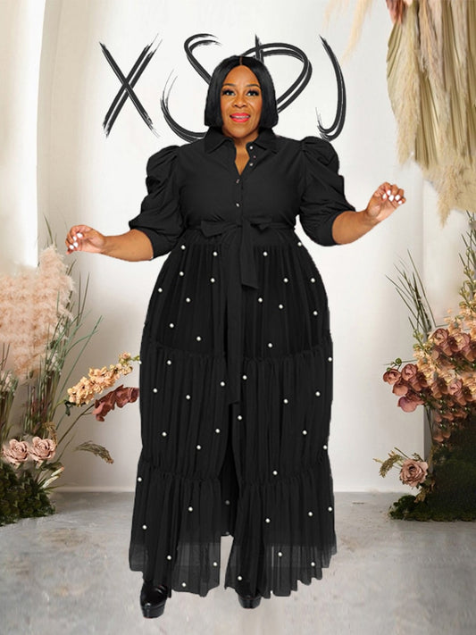 Elegant Woman Dress Blouses | Summer Sexy Transparent Mesh Dress with Pearls - Premium Women Plus Size from Shello's House of Fashion and Beauty - Just £28.99! Shop now at Shello's House of Fashion and Beauty