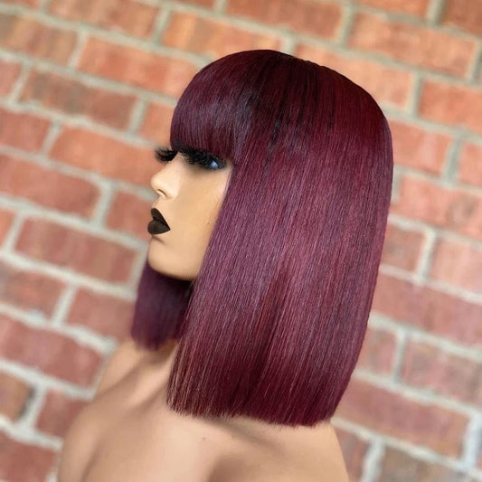 Straight Short Bob Human Hair Wigs With Bangs - Premium Human Hair with Bangs from Shello's House of Fashion and Beauty - Just £40.99! Shop now at Shello's House of Fashion and Beauty