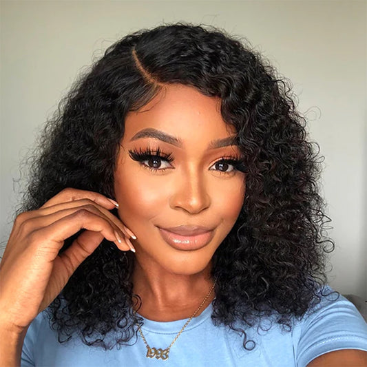 "Kinky Curly Short Bob Human Hair Wig - 13x4 Lace Frontal Closure Water Wave Wig - Premium Human Hair - Lace Front from Shello's House of Fashion and Beauty - Just £56.99! Shop now at Shello's House of Fashion and Beauty