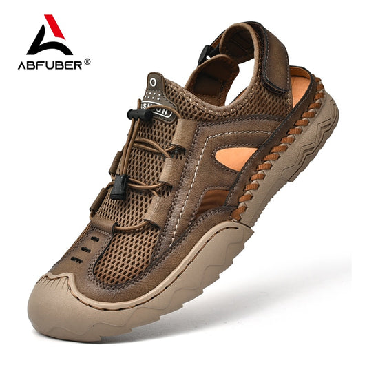 Breathable Leather Summer Sandals for Men - Waterproof and Antiskid Outdoor Footwear