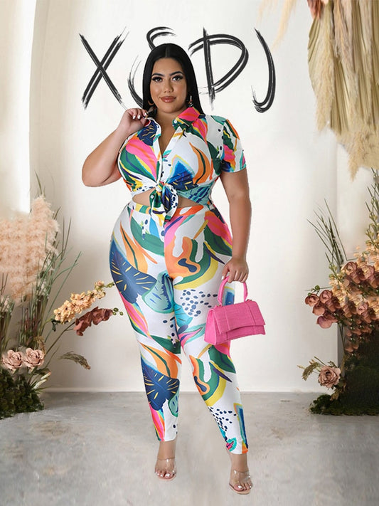 Summer Suit Ladies Satin Silk Top and Pants | Sexy Plus Size 2-Piece Set Women Outfit - Premium Women Plus Size from Shello's House of Fashion and Beauty - Just £35.25! Shop now at Shello's House of Fashion and Beauty