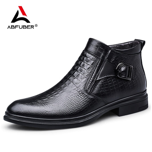 Crocodile Texture Leather Shoes Men Boots Winter Formal Leather 