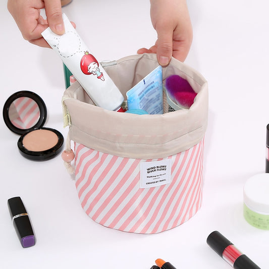BAKINGCHEF Woman Makeup Storage Bag - Round Drawstring Cosmetic Organizer for Stylish Travel