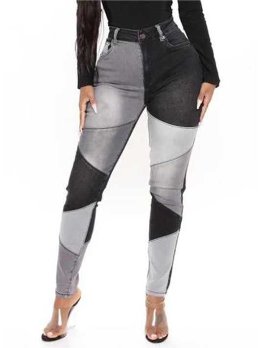 Trendy and Flattering Women's High Waist Colourblock Skinny Jeans - Embrace Style and Comfort"